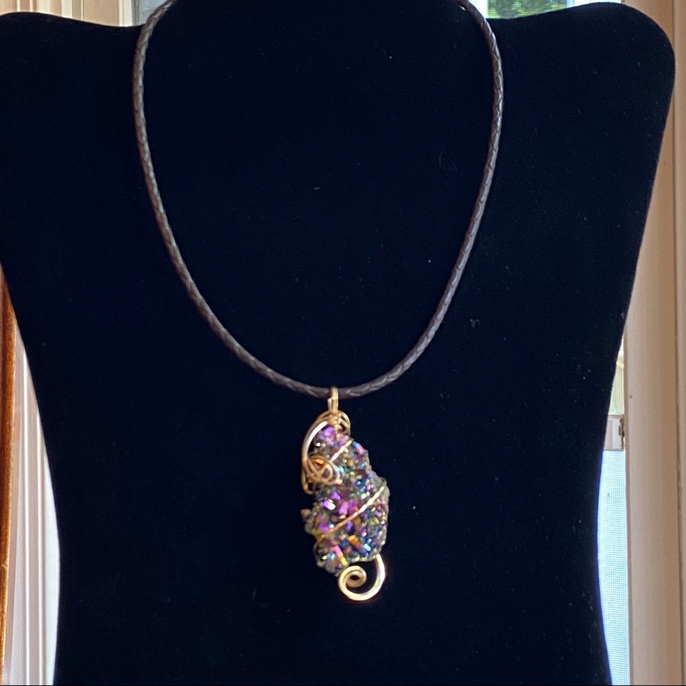 Wire Wrapped Titanium Druzy Pendant 14k GF Wire - Picture 7 of 12